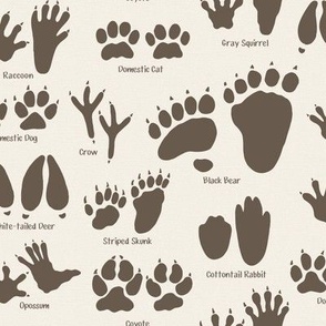 Small Scale - Animal Tracks in Earth Brown and Cream for Kids Room