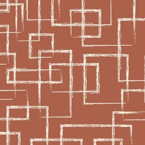 Large scale, Abstract overlapping cream white rectangles on terracotta orange, brush strokes. Great for apparel