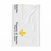  Property of Downton. Tea Towel. Fleur de Lis.   Yellow.