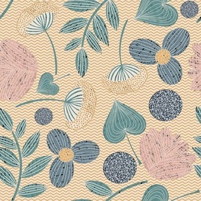 Whimsical  Meadow // Blue, Pink, Green, Yellow