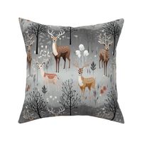 Deer Stag Fawn in Forest Brown & Gray Trees Woodland Buck Winter Wonderland Forest Holiday Christmas