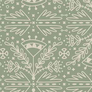 Sage Green with White Flower Doodles