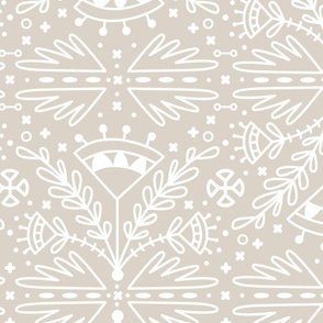 White Flower Doodle on Light Brown