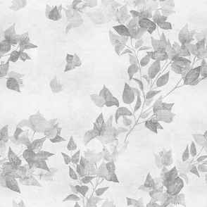 Muted Greyscale Bougainvillea Vines with Fresco Texture on light grey