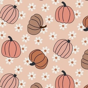 Groovy Neutral Pumpkins on soft Pink - 2 inches