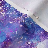 Magical liquid sparkle and  glitter on blue purple waves like space clouds and white light