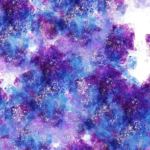 Magical liquid sparkle and  glitter on blue purple waves like space clouds and white light