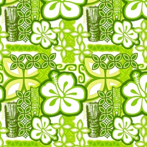 TikiRob 10" Green flower Pattern