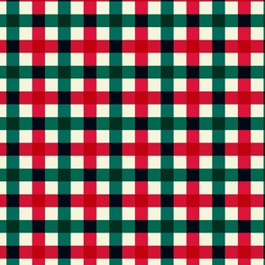 Christmas Crimson Red & Teal Green Gingham Check on beige - LARGE