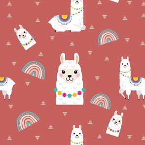Llama with Rainbow in Red