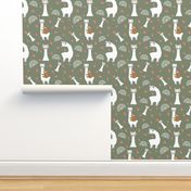 Llama with Rainbow and Heart Shape in Olive Green