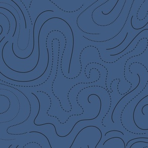 royal blue abstract doodle black swirls and curves