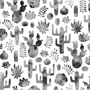 Cactus and succulent monochrome black watercolor (small)