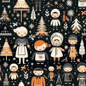 Scandinavian Christmas Orange Black Holiday Kids Children Grandma Christmas Tree Noel