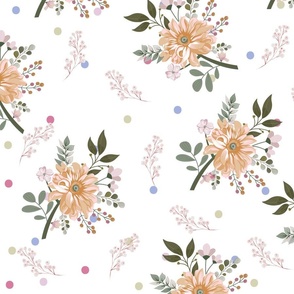 Flowers with polka dots in white background 