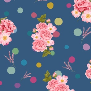 Flowers with polka dots in dark blue background