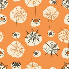 Happy-Halloween-spider-with-webs-soft-vintage-orange-beige-XL-jumbo-scale-for-wallpaperNEW