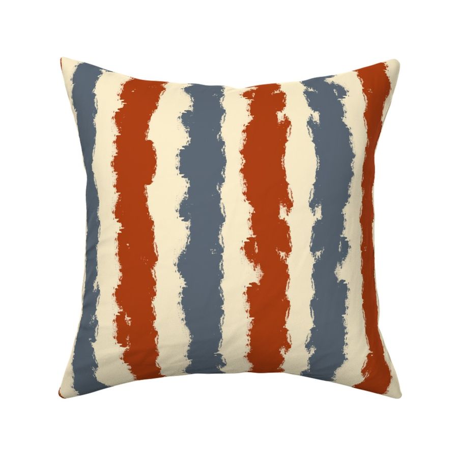 Warm hand drawn Autumn Fall Brown, Blue & Beige Rustic Vertical Wonky Stripes