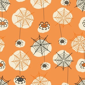 Happy-Halloween-spider-with-webs-soft-vintage-orange-beige-L-scale-for-bedding NEW