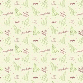 Modern Line Art Doodle Christmas Trees with Holiday Wishes in beige, emerald green, soft pink & crimson red