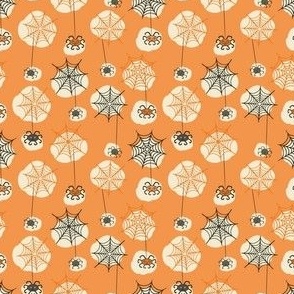 Happy-Halloween-spider-with-webs-soft-vintage-orange-beige-XS-tiny-scale-for-patchworkNEW