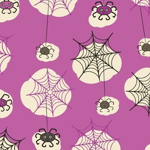 Happy-Halloween-Spider-with-web-reddish-purple-beige-L-large-scale-for-bedding N