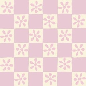 Pink checkerboard and  flowers 