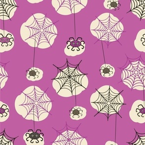 Happy-Halloween-Spider-with-web-reddish-purple-beige-medium-scale-for-pillows M N