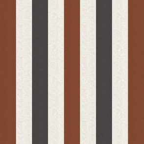 Medium scale rustic stripe in earthy warm chestnut brown and slate gray with a vintage linen texture 