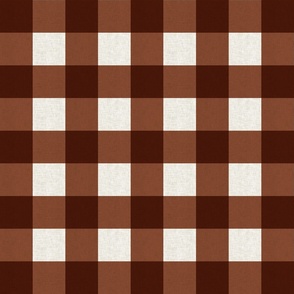 Medium scale rustic plaid check in earthy warm chestnut brown with a vintage linen texture 