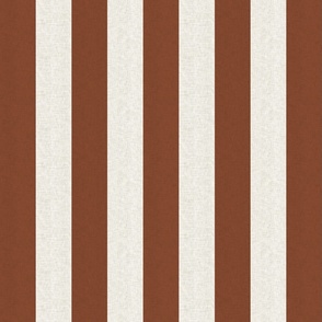 Medium scale rustic stripe in earthy warm chestnut brown with a vintage linen texture 