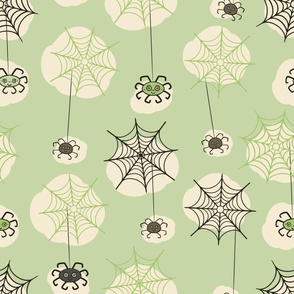 Happy-Halloween-Spider-with-webs-vintage-green-L-large-for-bedding N