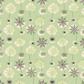 Happy-Halloween-Spider-with-webs-vintage-green-XS-tiny-scale-for-patchwork N