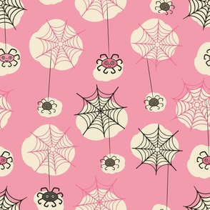 Happy-Halloween-spider-with-webs-vintage-pink-beige-L-large-scale-for-bedding N