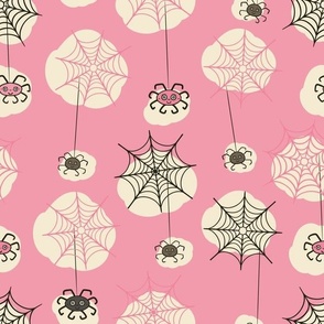 Happy-Halloween-spider-with-webs-vintage-pink-beige-M-medium-scale-for-pillows N