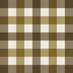 Medium scale rustic plaid check in earthy warm light and dark green with a vintage linen texture 