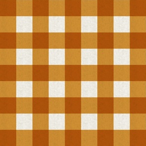 Medium scale rustic plaid check in earthy warm mustard yellow with a vintage linen texture 