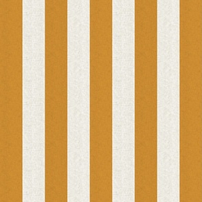Medium scale rustic stripe in earthy warm mustard yellow with a vintage linen texture 