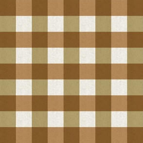 Medium scale rustic plaid check in earthy warm ochre yellow and light green with a vintage linen texture 