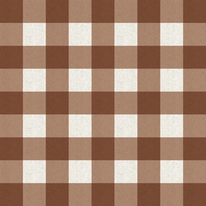 Medium scale rustic plaid check in earthy warm tan brown with a vintage linen texture 