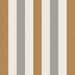 Medium scale rustic stripe in earthy warm ochre yellow and dusty blue with a vintage linen texture 