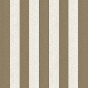 Medium scale rustic stripe in earthy warm olive green with a vintage linen texture 