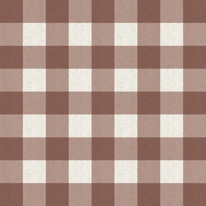 Medium scale rustic plaid check in earthy warm plum with a vintage linen texture 
