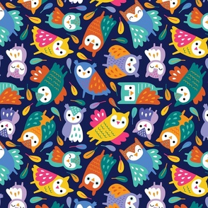 Colorful Owls navy