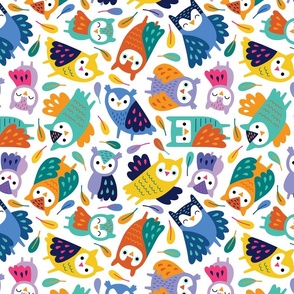 Colorful Owls white