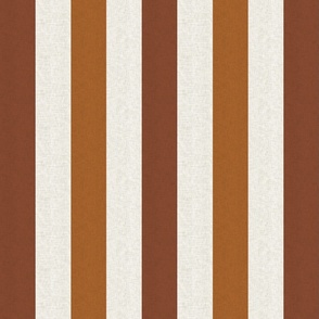 Medium scale rustic stripe in earthy warm rust and chestnut brown with a vintage linen texture 