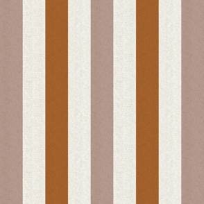 Medium scale rustic stripe in earthy warm rust and plum with a vintage linen texture 