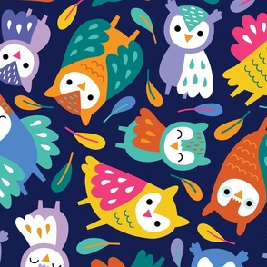 Colorful Owls navy (jumbo)