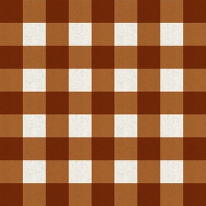 Medium scale rustic plaid check in earthy warm rust brown with a vintage linen texture 