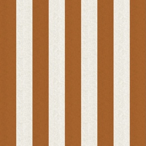 Medium scale rustic stripe in earthy warm rust brown with a vintage linen texture 